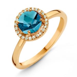 One More 18 Karaats Geelgouden Etna Ring met London Blue Topaas en Diamant