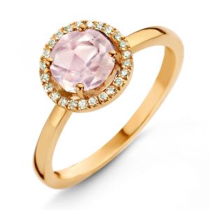 One More 18 Karaats Geelgouden Etna Ring met Roze Kwarts en Diamant