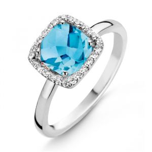 One More 18 Karaats Witgouden Etna Ring met Swiss Blue Topaas en Diamant