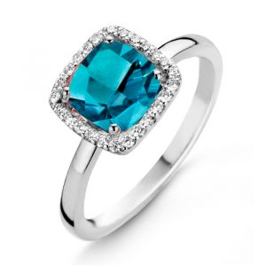 One More 18 Karaats Witgouden Etna Ring met London Blue Topaas en Diamant