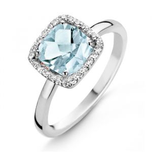 One More 18 Karaats Witgouden Etna Ring met Sky Blue Topaas en Diamant