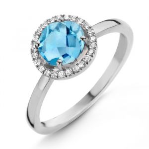 One More 18 Karaats Witgouden Etna Ring met Swiss Blue Topaas en Diamant