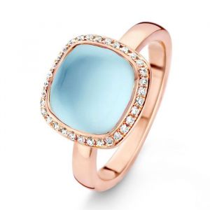 One More 18 Karaats Roségouden Amiata Ring met Swiss Blue Topaas en Diamant