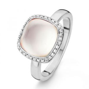 One More 18 Karaats Witgouden Amiata Ring met Roze Kwarts en Diamant