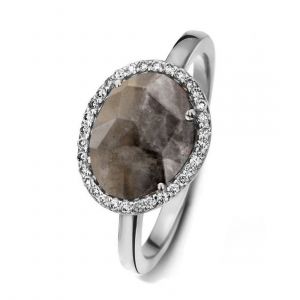 One More 18 Karaats Witgouden Stromboli Ring met Grijze Kwarts en Diamant