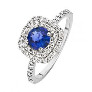 One More 18 Karaats Witgouden Salina Ring met Blauwe Saffier en Diamant