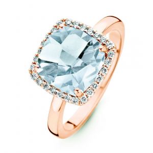 One More 18 Karaats Roségouden Etna Ring met Swiss Blue Topaas en Diamant
