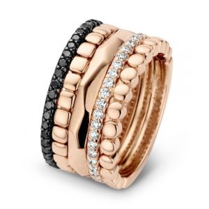 One More 18 Karaats Roségouden Ischia Ring met Witte en Zwarte Diamant