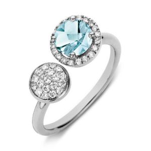 One More 18 karaats Witgouden Etna Ring met Blauwe Topaas en Diamant