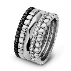 One More 18 Karaats Witgouden Ischia Ring met Witte en Zwarte Diamant