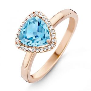 One More 18 Karaats Roségouden Etna Ring met Swiss Blue Topaas en Diamant