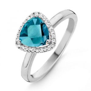 One More 18 Karaats Witgouden Etna Ring met London Blue Topaas en Diamant