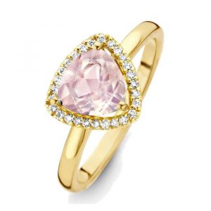 One More 18 Karaats Geelgouden Etna Ring met Roze Kwarts en Diamant