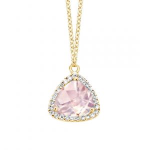 One More 18 Karaats Geelgouden Etna Collier met Roze Kwarts en Diamant