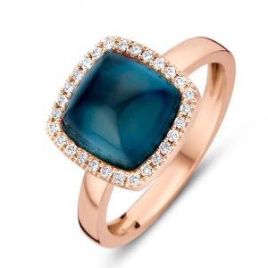 One More 18 Karaats Roségouden Pantelleria Ring met London Blue Topaas op Parelmoer en Diamant