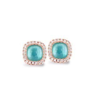 Tirisi Jewelry Milano Sweeties 18 Karaats Roségouden Oorsieraden met Diamant en Turqoise Triplet TE9226TQP