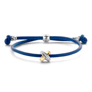 Tirisi Moda Sliding Bracelet Blue met Diamant / Geelgoud