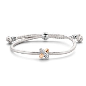 Tirisi Moda Sliding Bracelet Silver Metallic met Diamant / Roségoud