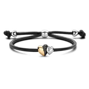Tirisi Moda Sliding Bracelet Black met Marcasiet / Geelgoud TM2240BL-2T