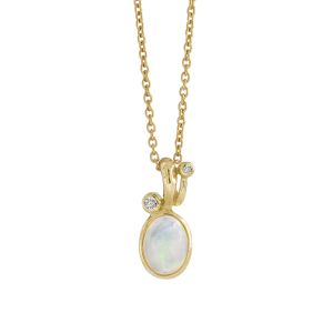 Elegant Opal Gouden Collier met Witte Opaal & Diamant 80402118