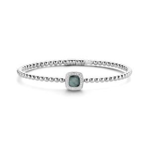 Tirisi Jewelry Milano Tre 18 karaats Witgouden Bangle met Hematiet en Diamant