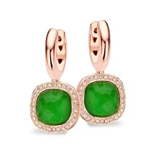 Tirisi Jewelry Milano Due 18 karaats Rosegouden Oorsieraden met Smaragd en Diamant