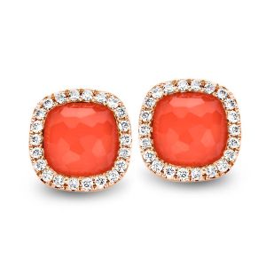 Tirisi Jewelry Milano Sweeties 18 karaats Roségouden Oorsieraden met Koraal en Diamant