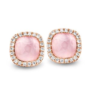 Tirisi Jewelry Milano Sweeties 18 karaats Roségouden Oorsieraden met Rozenkwarts en Diamant