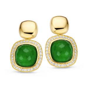 Tirisi Jewelry Milano Due 18 karaats Geelgouden Oorsieraden met Smaragd en Diamant TE9286EM