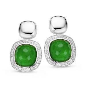 Tirisi Jewelry Milano Due 18 karaats Witgouden Oorsieraden met Smaragd en Diamant