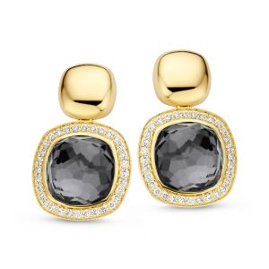 Tirisi Jewelry Milano Due 18 karaats Geelgouden Oorsieraden met Hematiet en Diamant