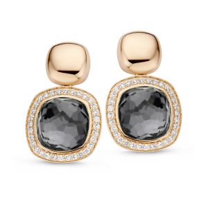 Tirisi Jewelry Milano Due 18 karaats Rosegouden Oorsieraden met Hematiet en Diamant