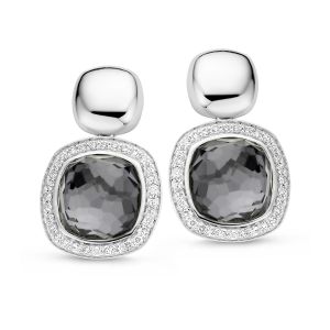 Tirisi Jewelry Milano Due 18 karaats Witgouden Oorsieraden met Hematiet en Diamant