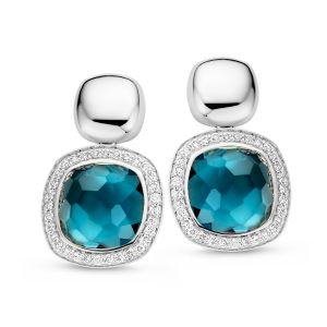 Tirisi Jewelry Milano Due 18 karaats Witgouden Oorsieraden met London Blue Topaas en Diamant