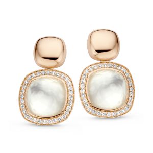 Tirisi Jewelry Milano Due 18 karaats Roségouden Oorsieraden met Kwarts en Diamant TE9286WQP