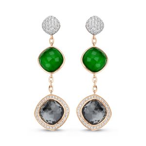Tirisi Jewelry Milano Due 18 karaats Rosegouden Oorsieraden met Smaragd Hematiet en Diamant