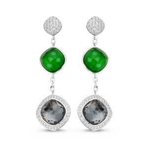 Tirisi Jewelry Milano Due 18 karaats Witgouden Oorsieraden met Smaragd Hematiet en Diamant