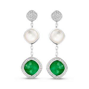 Tirisi Jewelry Milano Due 18 karaats Witgouden Oorsieraden met Kwarts Smaragd en Diamant
