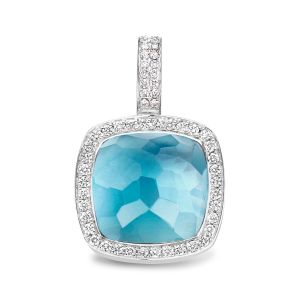 Tirisi Jewelry Milano Due 18 karaats Witgouden Hanger met Topaas en Diamant