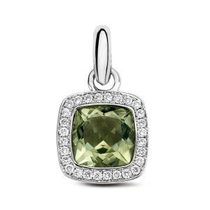 Tirisi Jewelry Milano Due 18 karaats Witgouden Hanger met Groene Amethist en Diamant