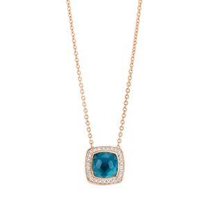 Tirisi Jewelry Milano Tre 18 karaats Rosegouden Collier met London Blue Topaas en Diamant