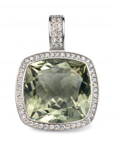 Tirisi Jewelry Milano 18 karaats Witgouden Hanger met Groene Amethist en Diamant