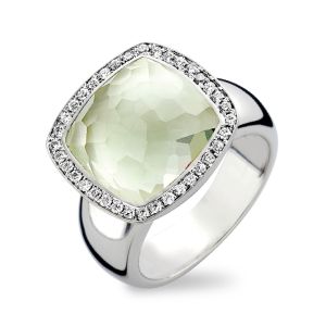 Tirisi Jewelry Milano Due 18 karaats Witgouden Ring met Groene Amethist en Diamant