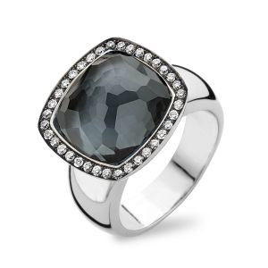 Tirisi Jewelry Milano Due 18 karaats Witgouden Ring met Hematiet en Diamant