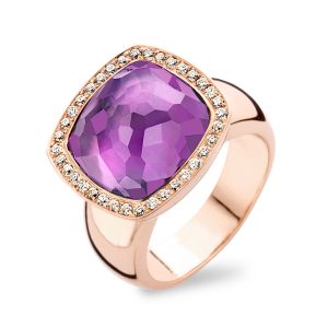 Tirisi Jewelry Milano Due 18 karaats Roségouden Ring met Amethist en Diamant