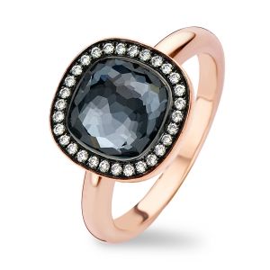 Tirisi Jewelry Milano "Medium" 18 Karaats Roségouden Ring met Hematiet en Diamant