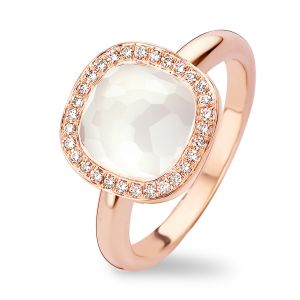 Tirisi Jewelry Milano "Medium" 18 Karaats Roségouden Ring met Kwarts en Diamant