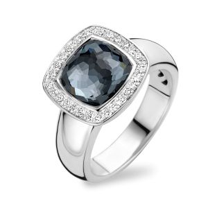 Tirisi Jewelry Milano Tre 18 karaats Witgouden Ring met Hematiet en Diamant