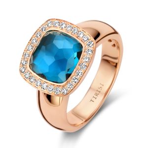Tirisi Jewelry Milano Tre 18 karaats Roségouden Ring met London Blue Topaas en Diamant