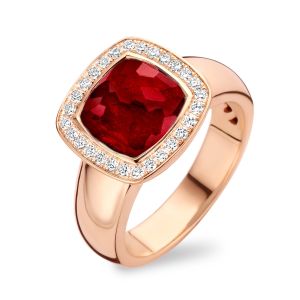 Tirisi Jewelry Milano Tre 18 karaats Roségouden Ring met Robijn en Diamant